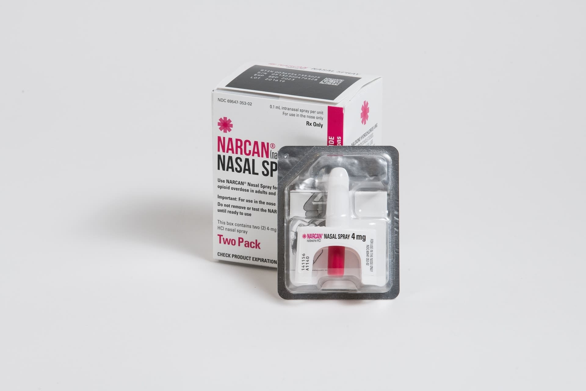 Narcan nasal spray 4 mg. Two pack.