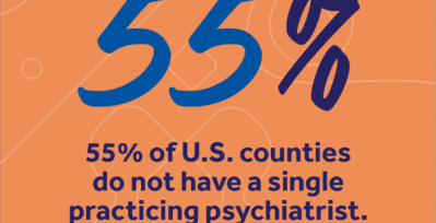 55% of U.S. counties do not have a single practicing psychiatrist. #More Than Enough. NAMI: National Alliance on Mental Illness.