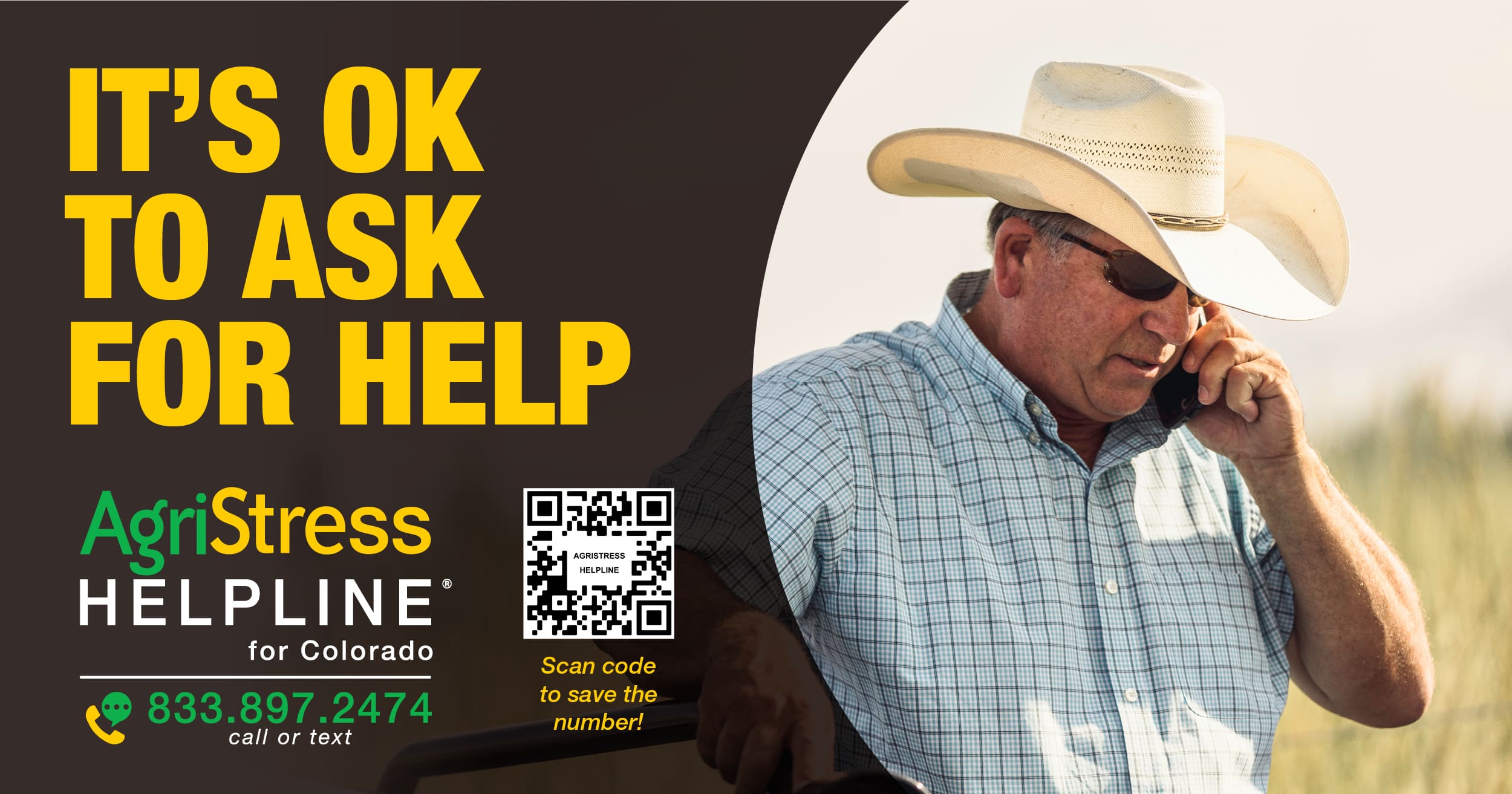 AgriStress Helpline for Colorado 833.897.2474 call or text