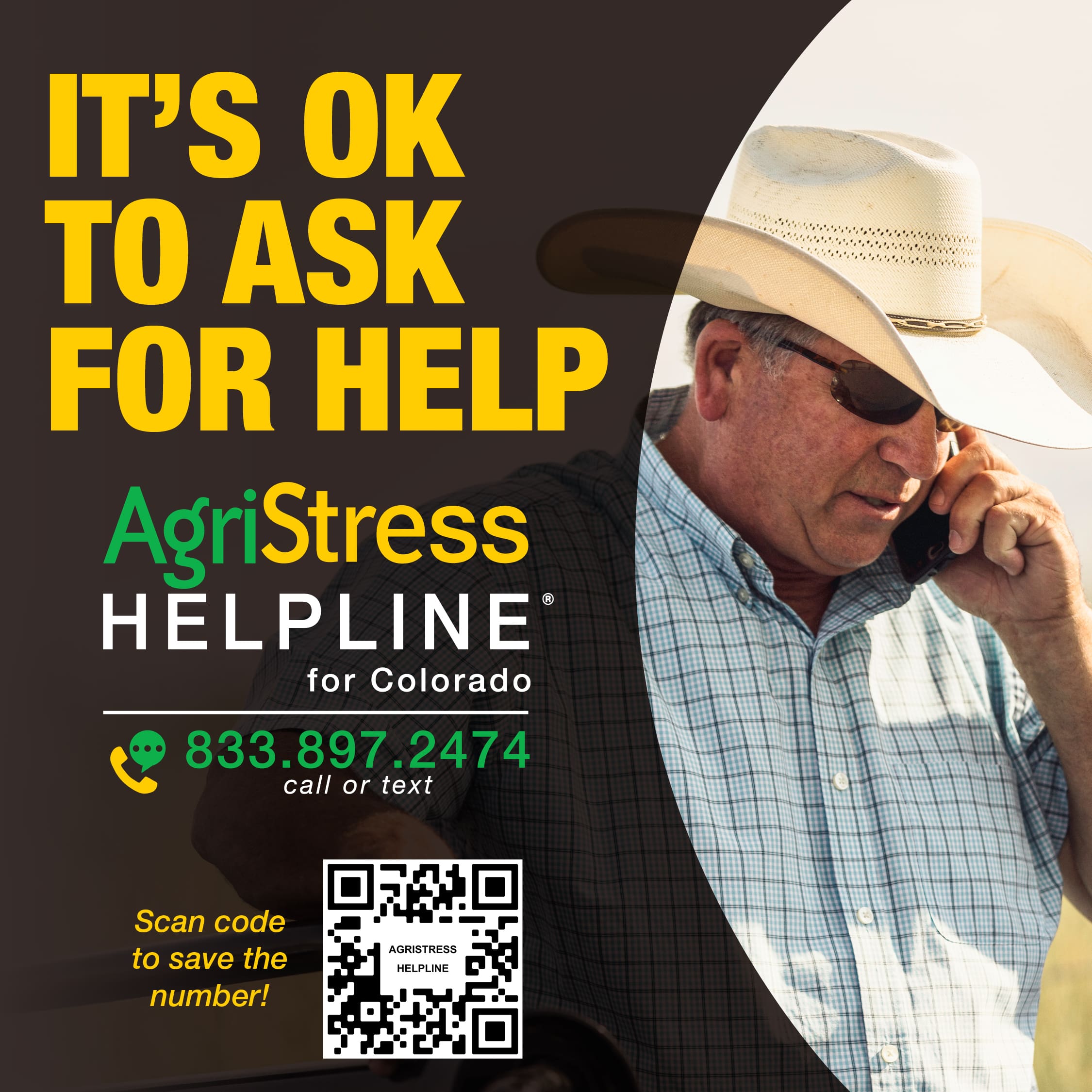 AgriStress Helpline for Colorado 833.897.2474 call or text