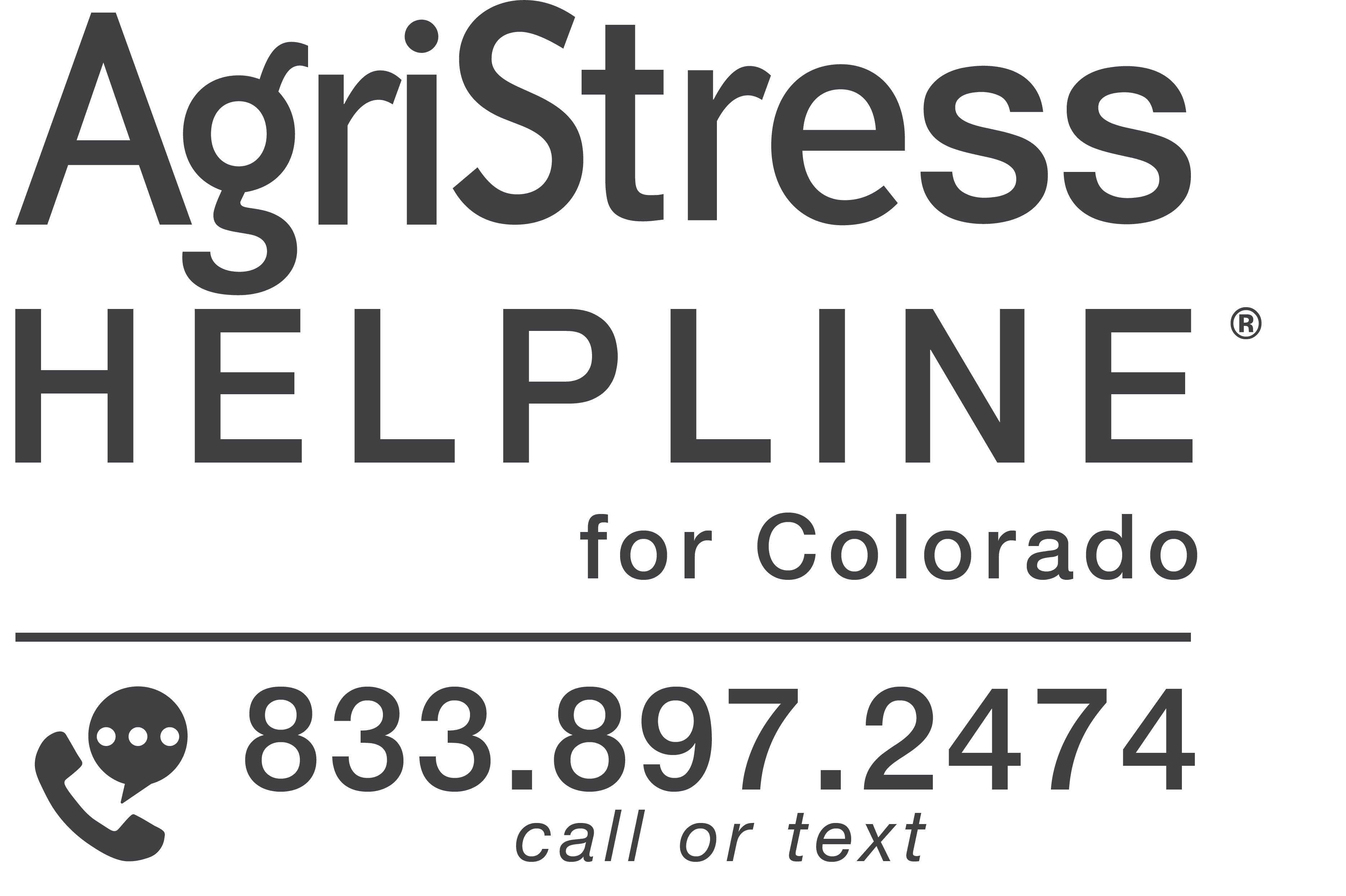 AgriStress Helpline for Colorado 833.897.2474 call or text
