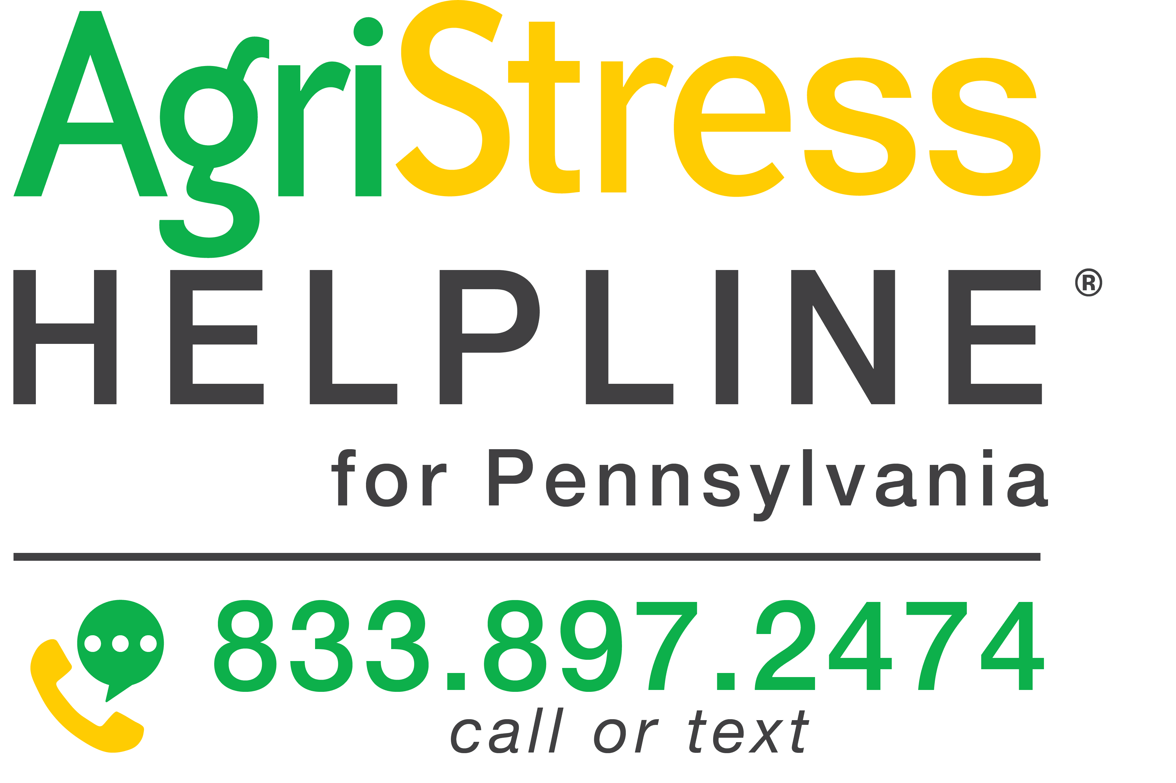 AgriStress Helpline for Pennsylvania 833.897.2474 call or text