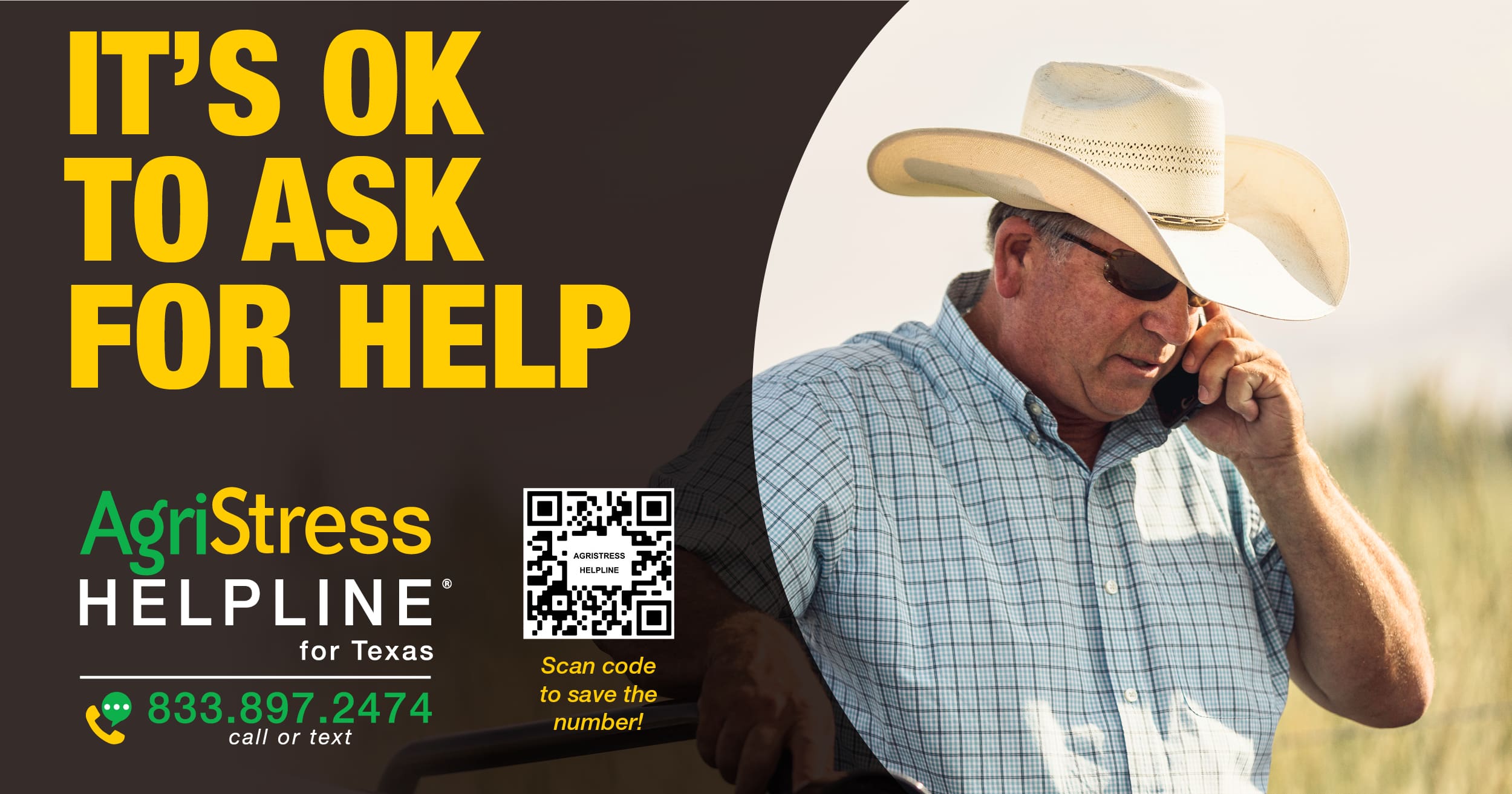 AgriStress Helpline for Texas 833.897.2474 call or text
