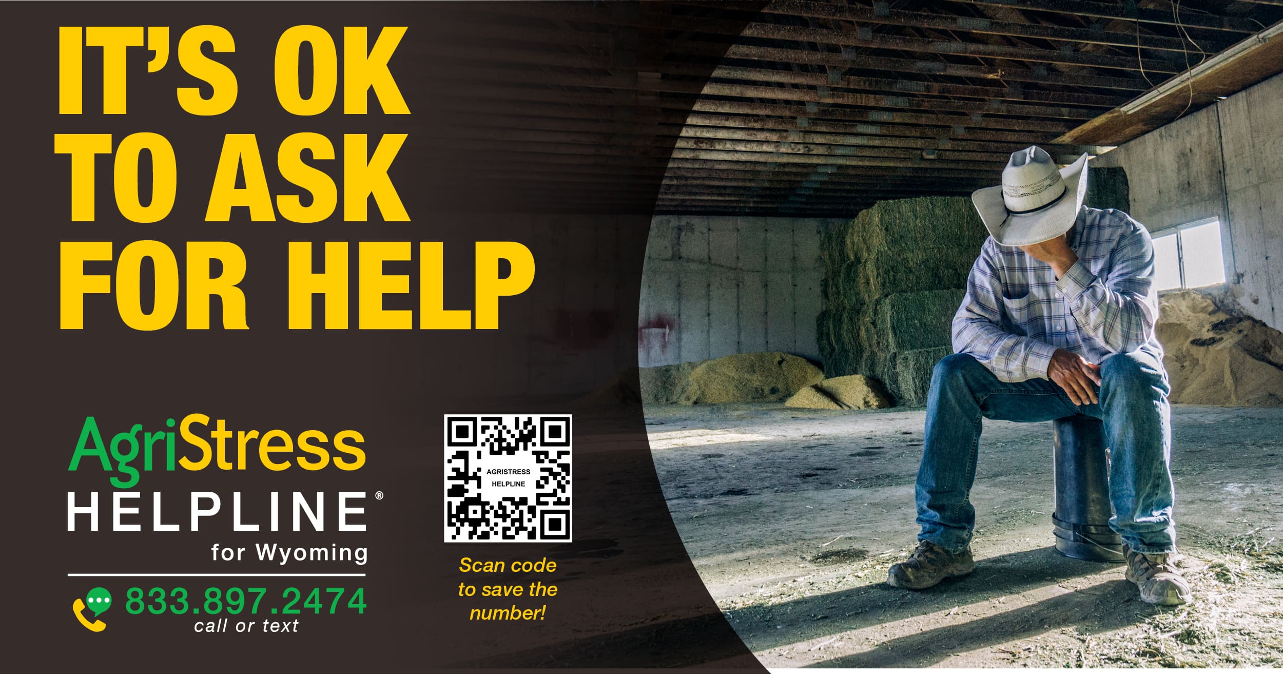 AgriStress Helpline for Wyoming 833.897.2474 call or text